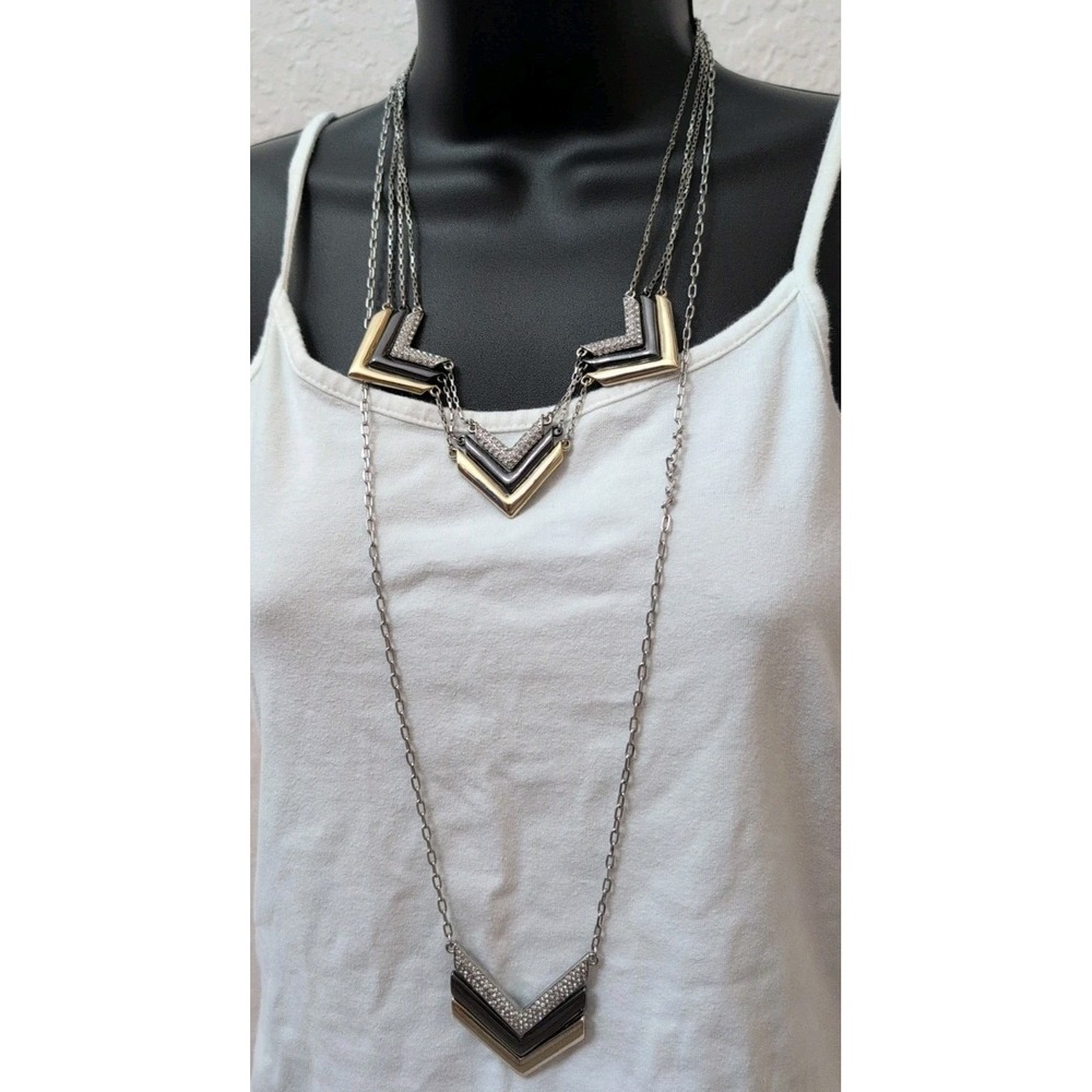 White House Black Market Chevron Necklace Lot Of 2 Silver Black Crystal